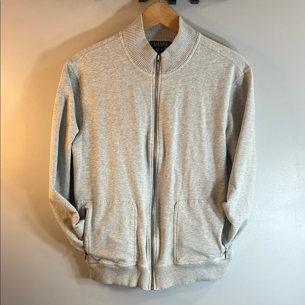 Ralph Lauren Vintage Gray Zip Up Jacket with Ribbed Cuffs Unisex